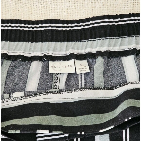 C EST 1946 Womens XL Wide Leg Green/Black/White Stripe Flowy High Rise Trousers - Picture 6 of 6